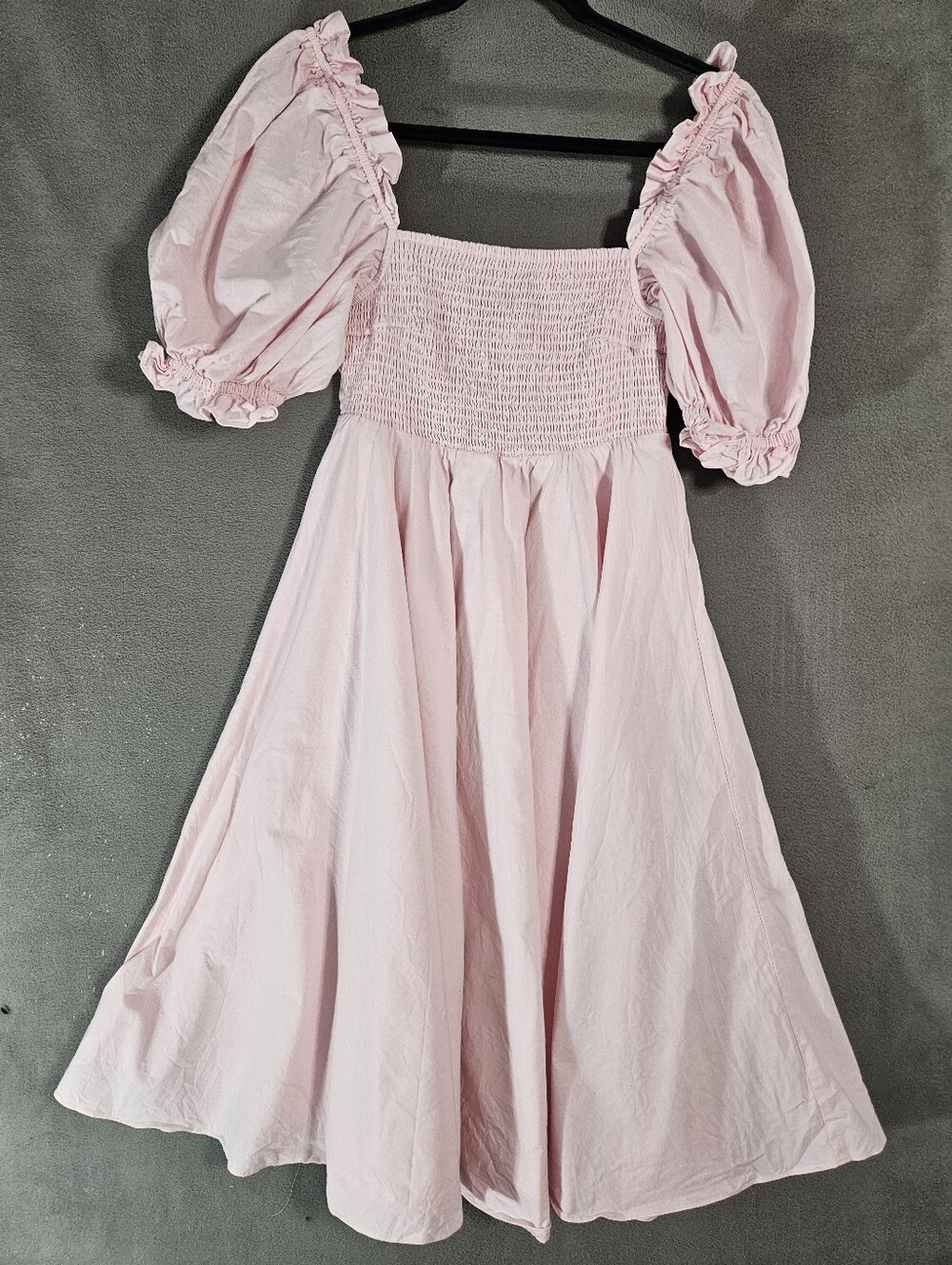 Selkie Midi Maria Dress Baby Pink Cotton Puff Sleeve Cottagecore Medium